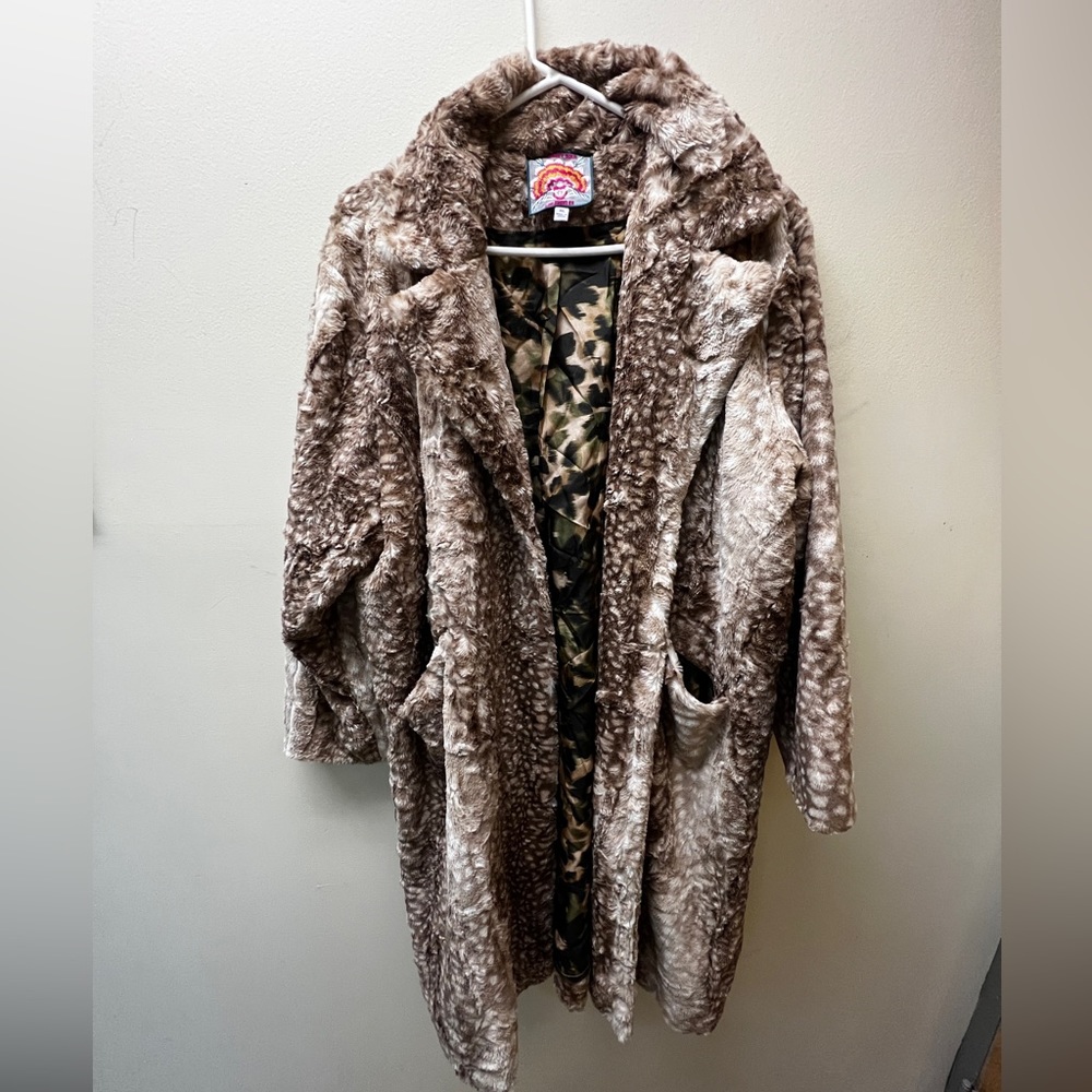 Johnny Was JWLA Falyne Long Lapel Faux Fur Coat Boho Chic